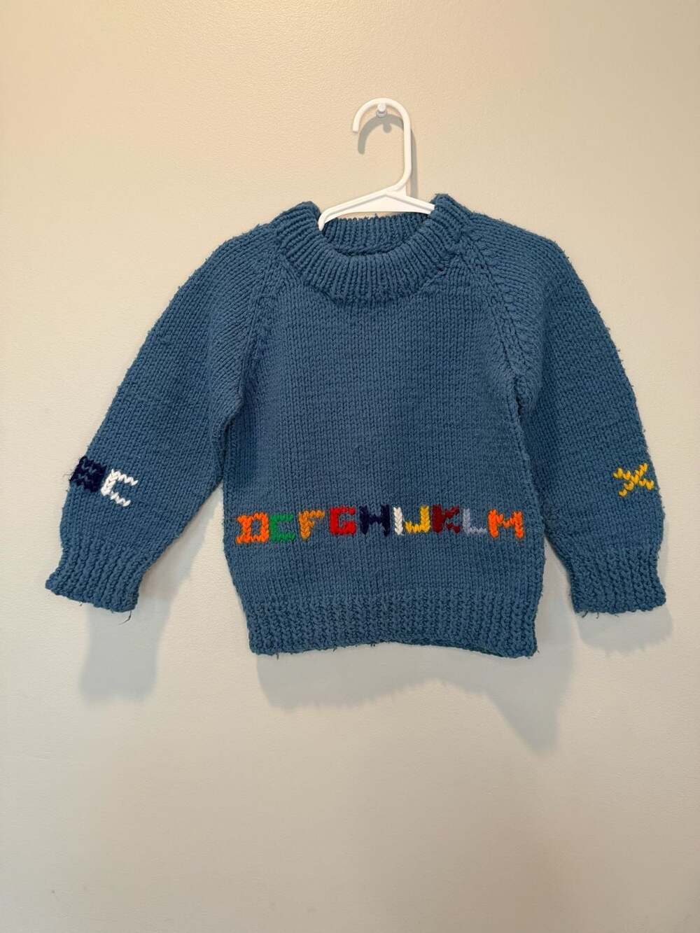 Handmade Alphabet Blue Knit Sweater